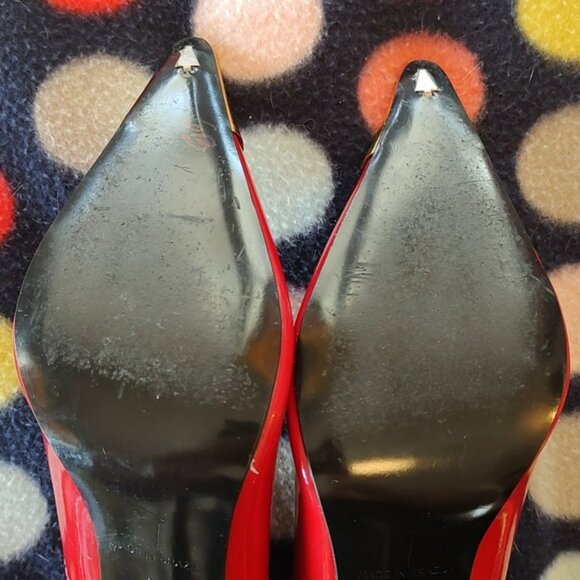 RED PATENT LEATHER HEELS GOLD TOE TIP MADE IN BRAZIL Size 5. - Picture 7 of 11